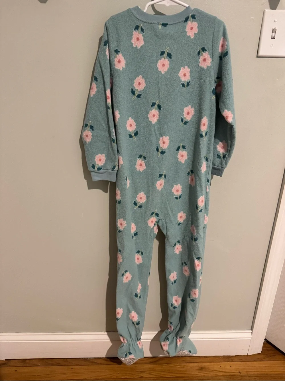 Girls size 7-Kids Floral Zip-Front One-Piece Pajamas in Teal and Pink